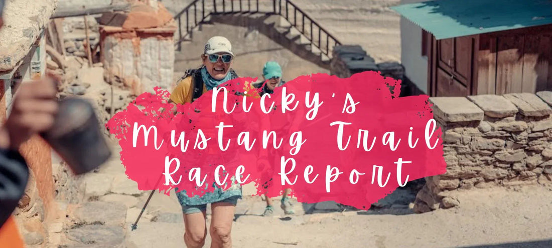 Female trail runner wearing sunglasses and hiking gear in rustic mountainous village