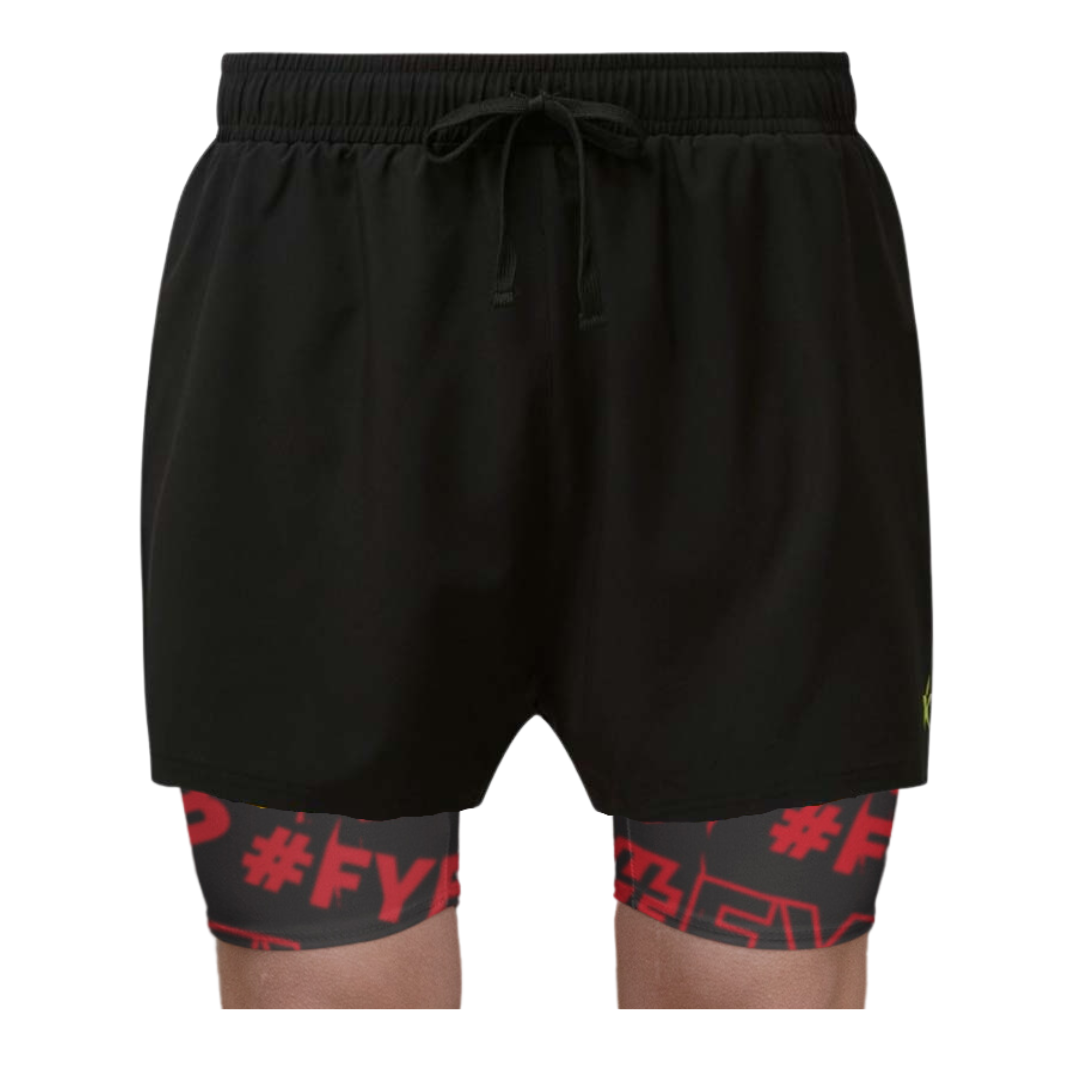 Unisex 2 in 1 Double Layer Shorts Red Geometric Camo FLANCI Activewear
