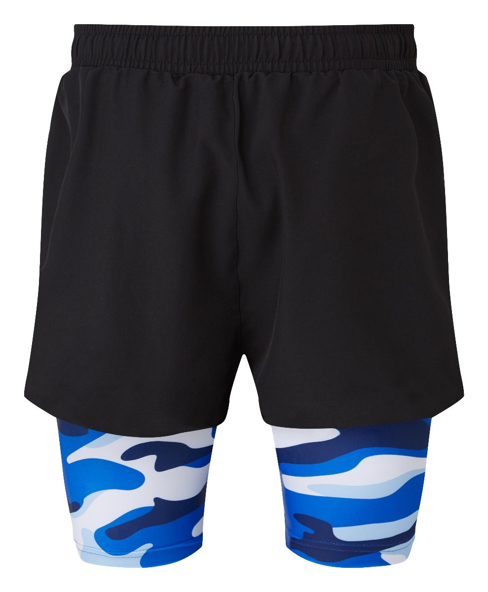 2 in 1 Double Layer  Shorts | Blue Camouflage