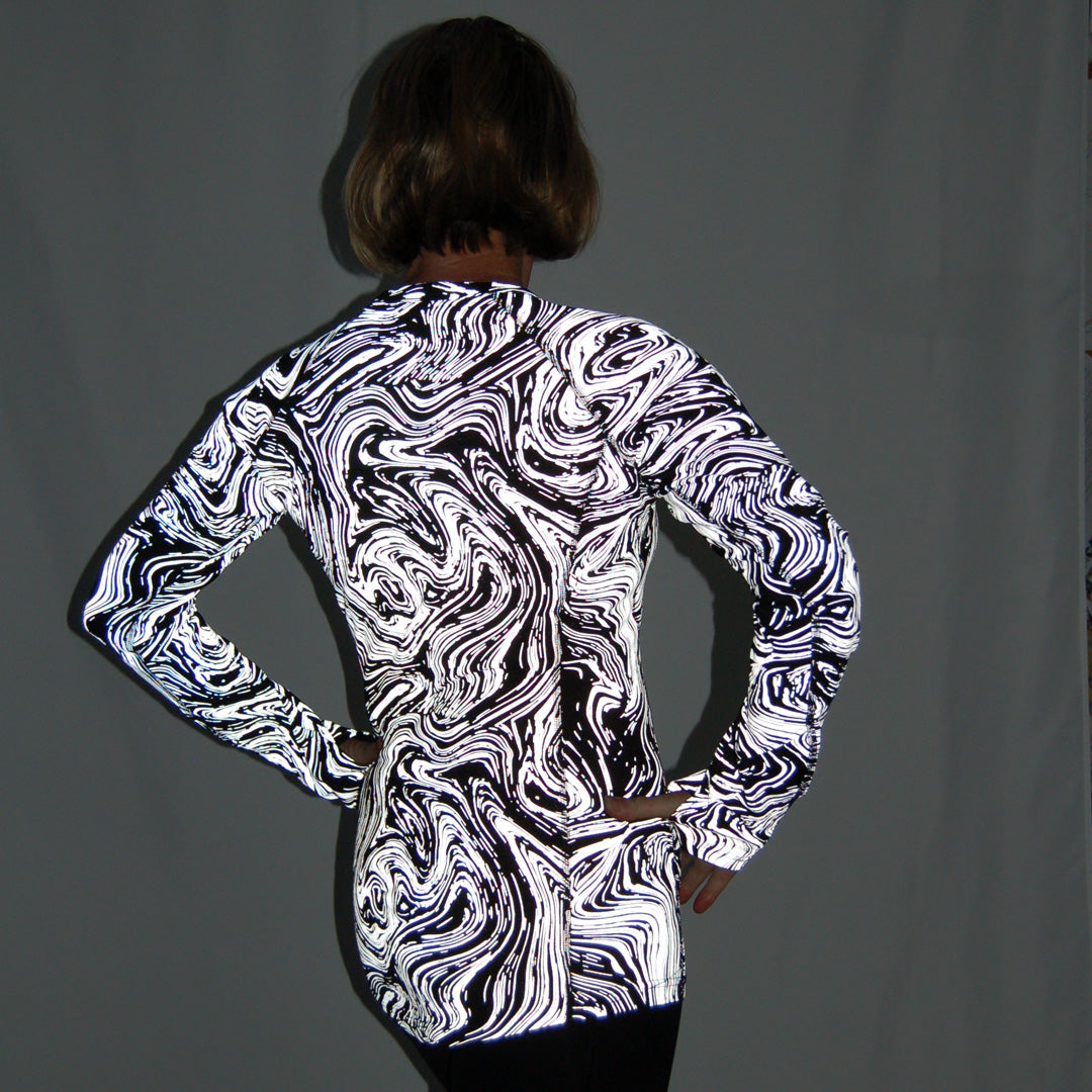 Long Sleeved Zipped Swirly Whirly Reflective Running Top