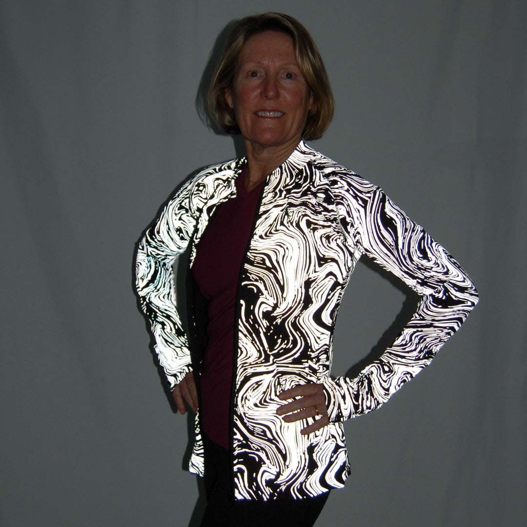 Long Sleeved Zipped Swirly Whirly Reflective Running Top