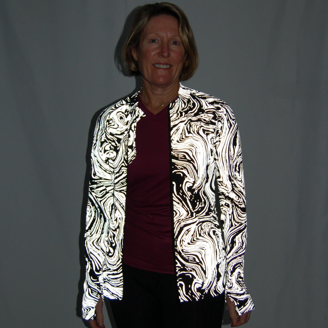 Long Sleeved Zipped Swirly Whirly Reflective Running Top