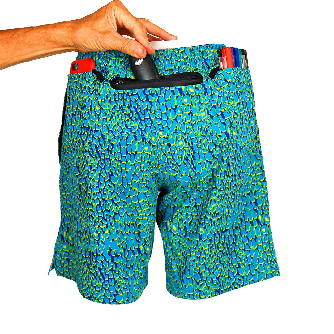 MENS Fit Trail Shorts |Teal Leopard