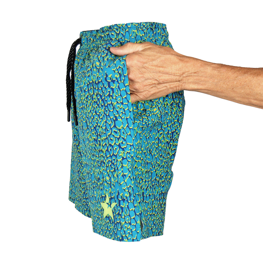 MENS Fit Trail Shorts |Teal Leopard