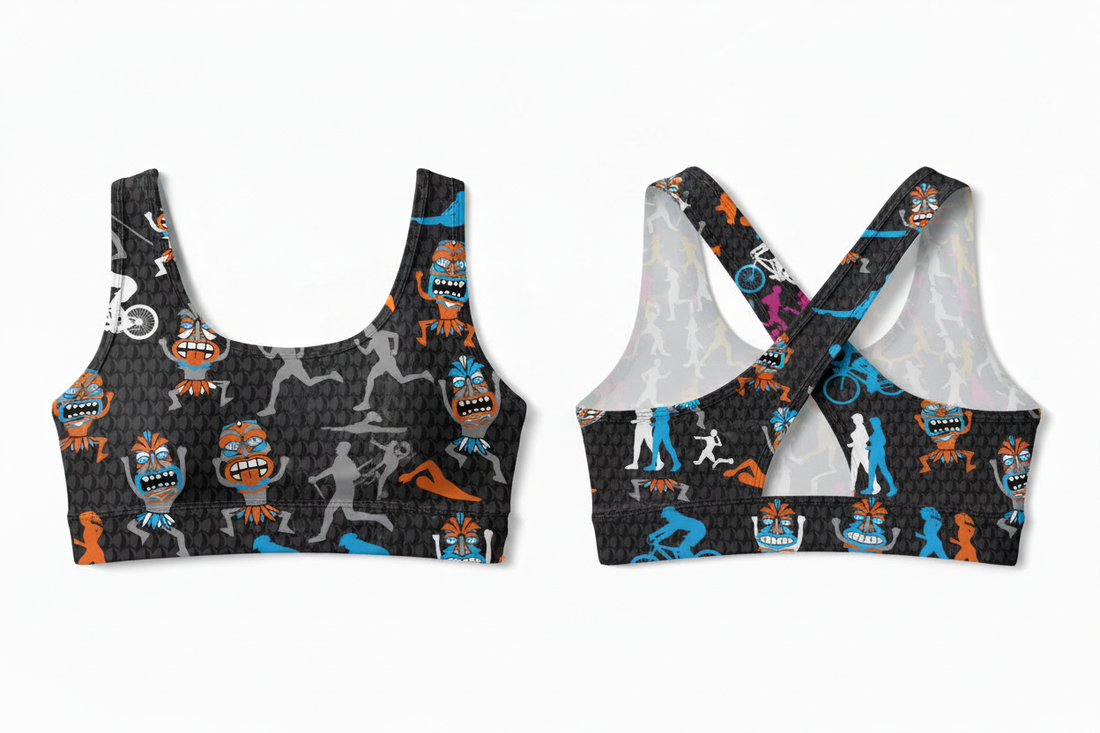 Crop top with Voyager tiki triathlon pattern