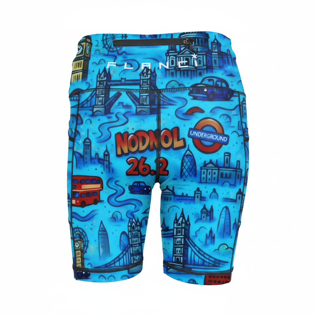 London landmarks shorts - back view with full pattern