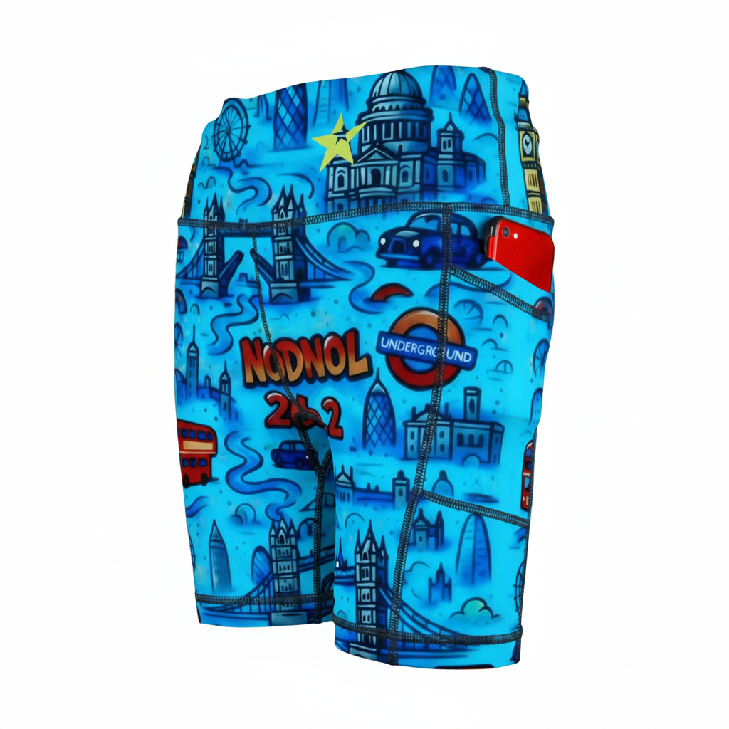 London shorts - side view with correct spelling