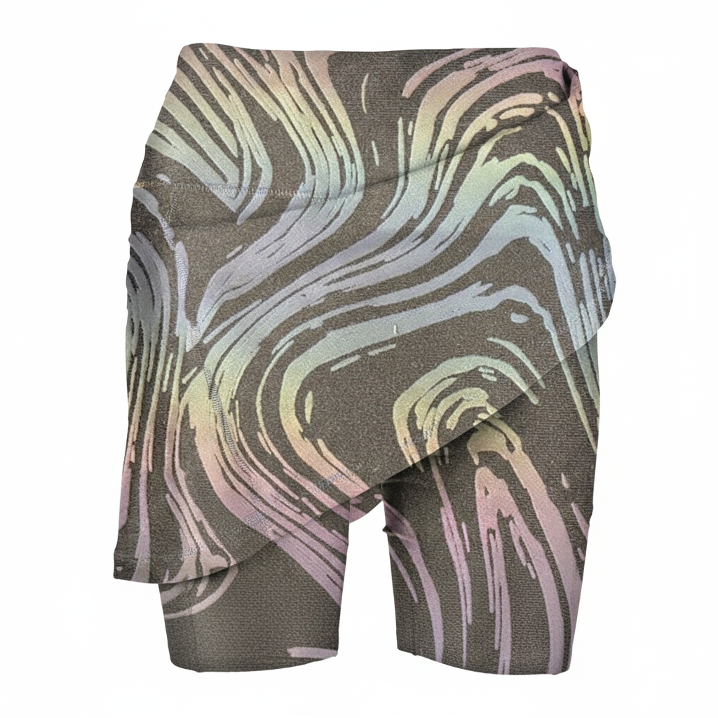 Skort front with rainbow reflective print