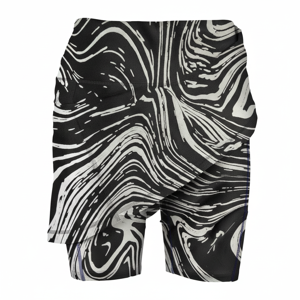Skort front with swirly whirly print