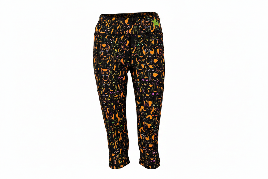 Spooky Cat Capri Leggings Front - Smaller Pattern