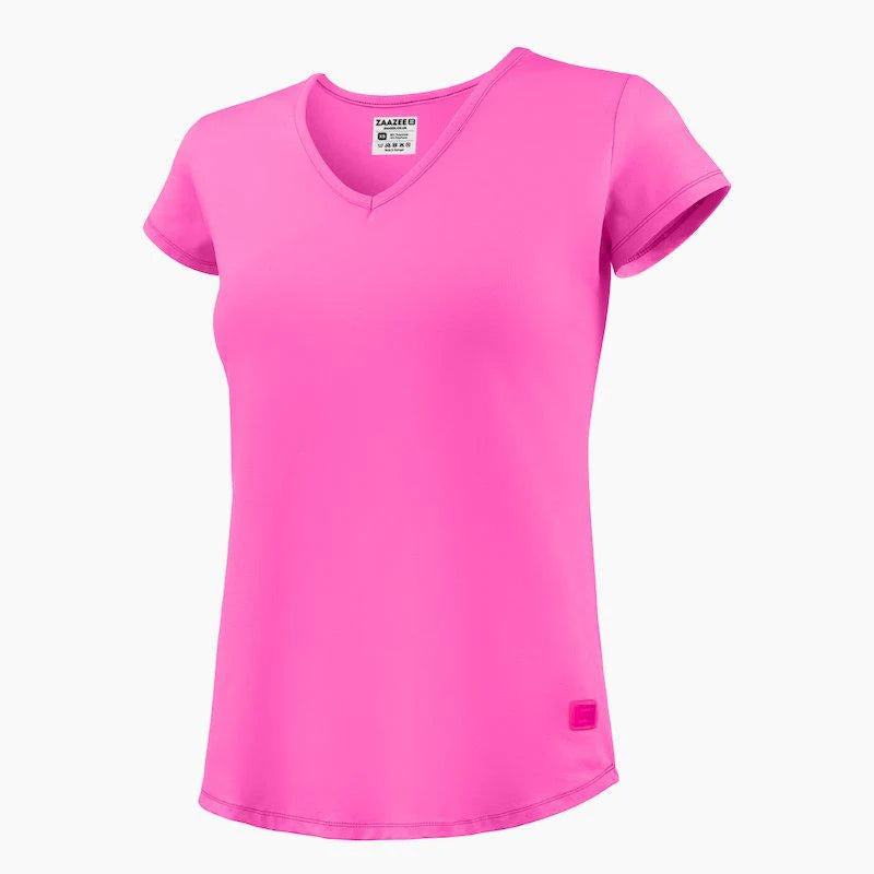 ZAAZEE Alyx V-Neck T-Shirt-Pop Pink